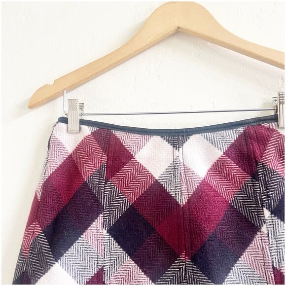 Free People Twiggy Herringbone Wool Like Mini Skirt Size 0 Maroon Ivory Boho - Picture 3 of 10